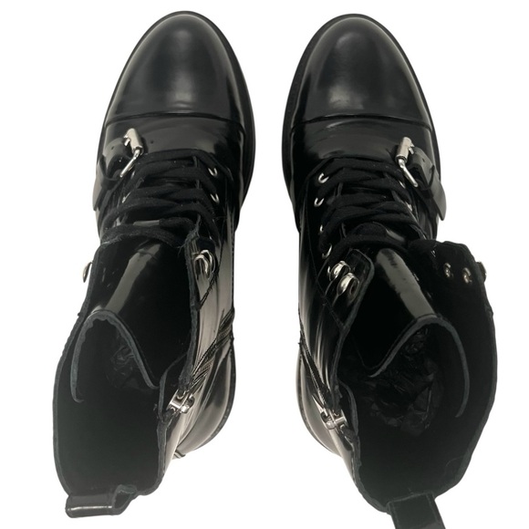 All Saints Donita Black Leather Croc Embossed Combat Moto Biker Boots Women’s 40 - Picture 9 of 16